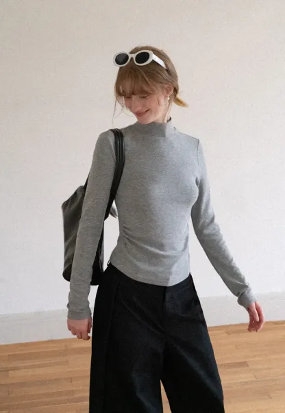 High Neck Long Sleeve Fitted Knit Top