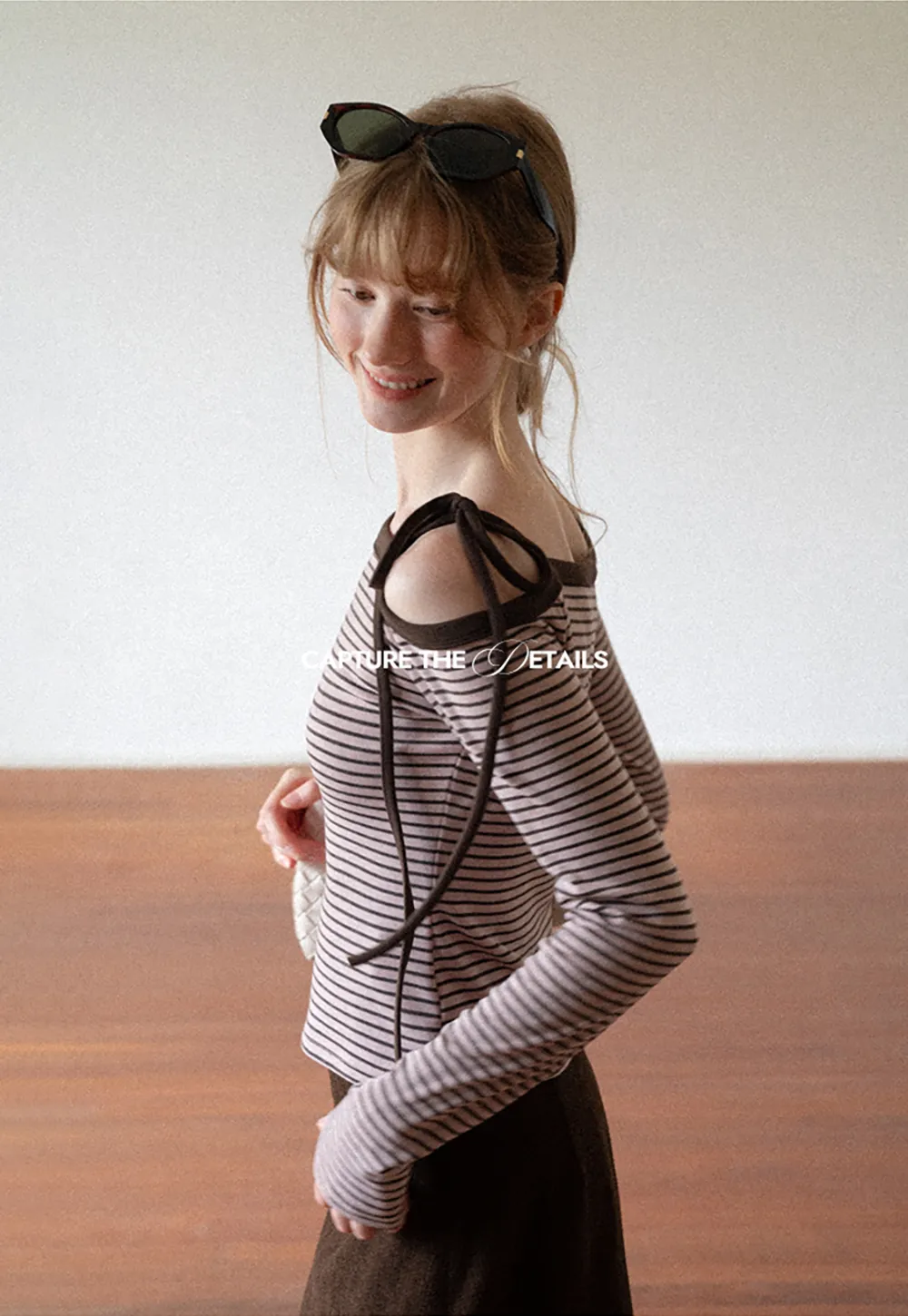 Asymmetrical Strap Ribbed Long Sleeve Top