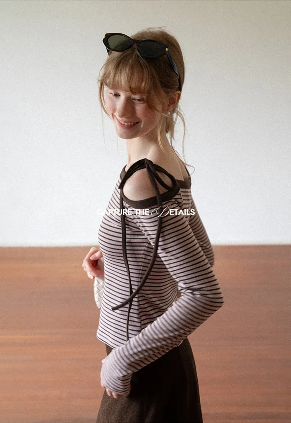 Asymmetrical Strap Ribbed Long Sleeve Top