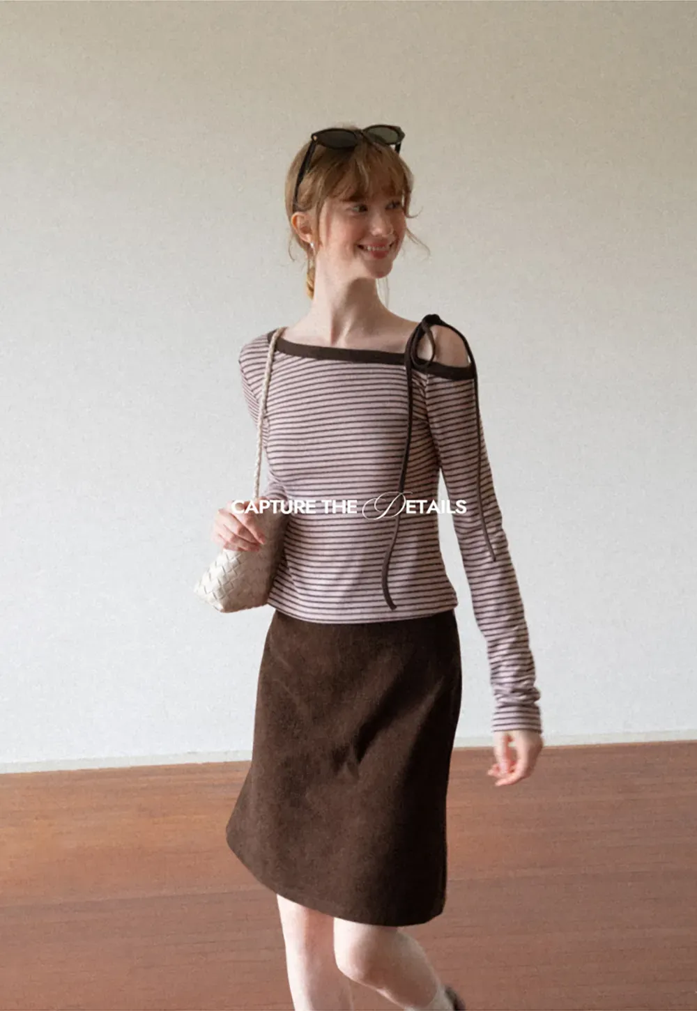 Asymmetrical Strap Ribbed Long Sleeve Top