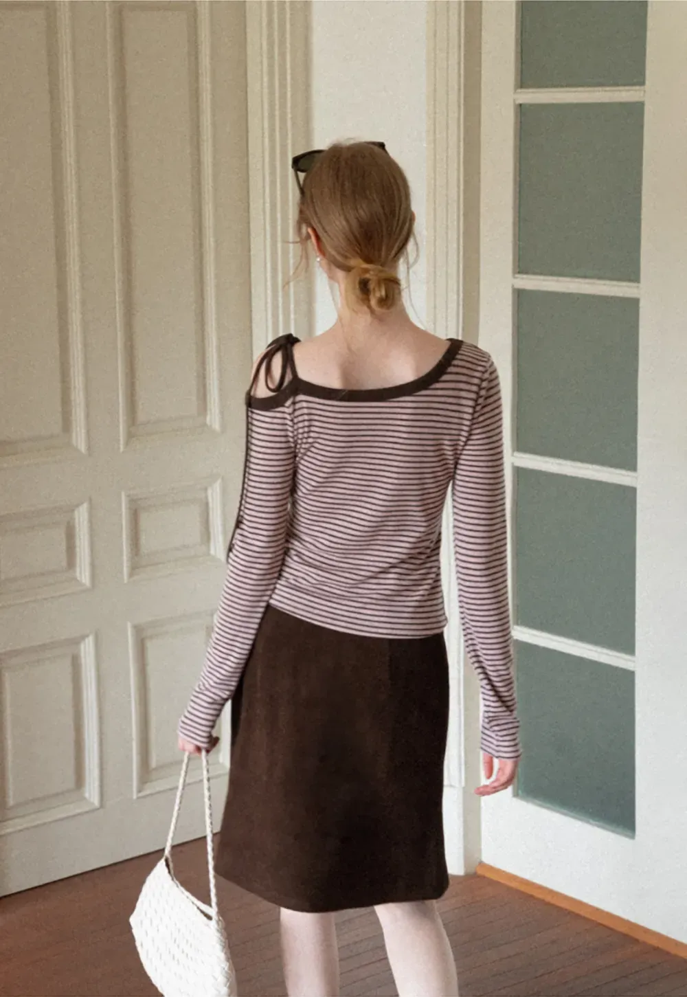 Asymmetrical Strap Ribbed Long Sleeve Top