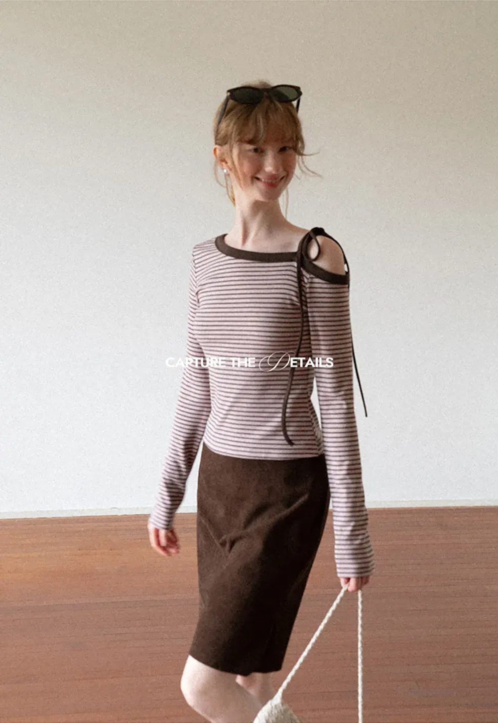 Asymmetrical Strap Ribbed Long Sleeve Top