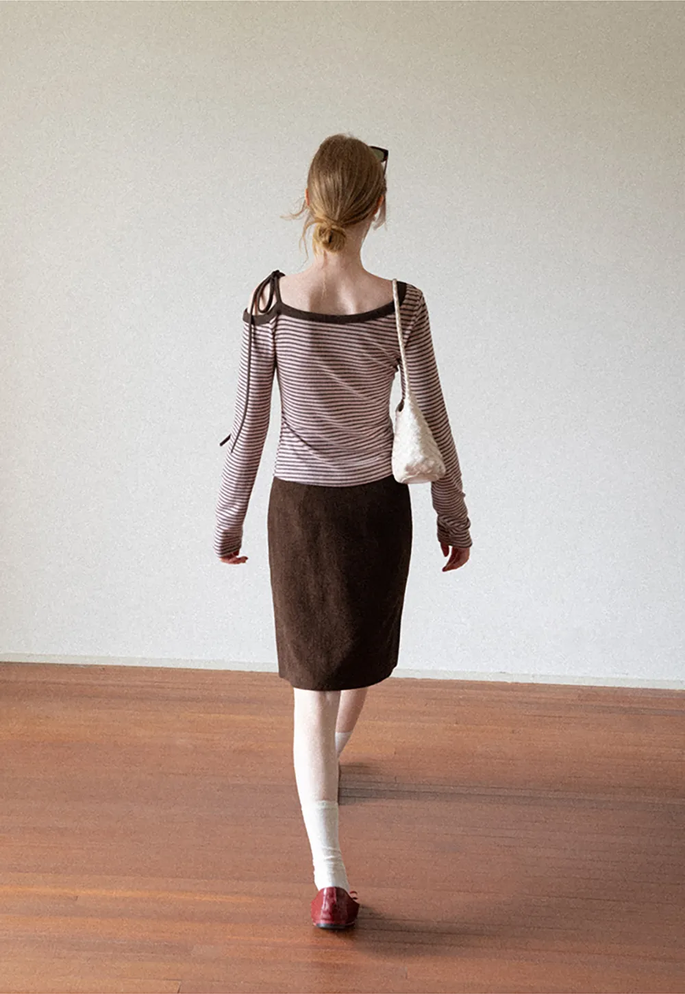 Asymmetrical Strap Ribbed Long Sleeve Top