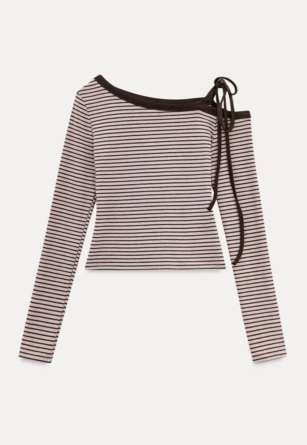 Asymmetrical Strap Ribbed Long Sleeve Top