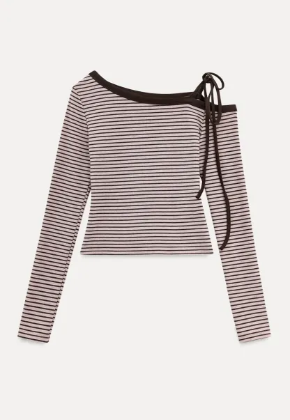 Asymmetrical Strap Ribbed Long Sleeve Top