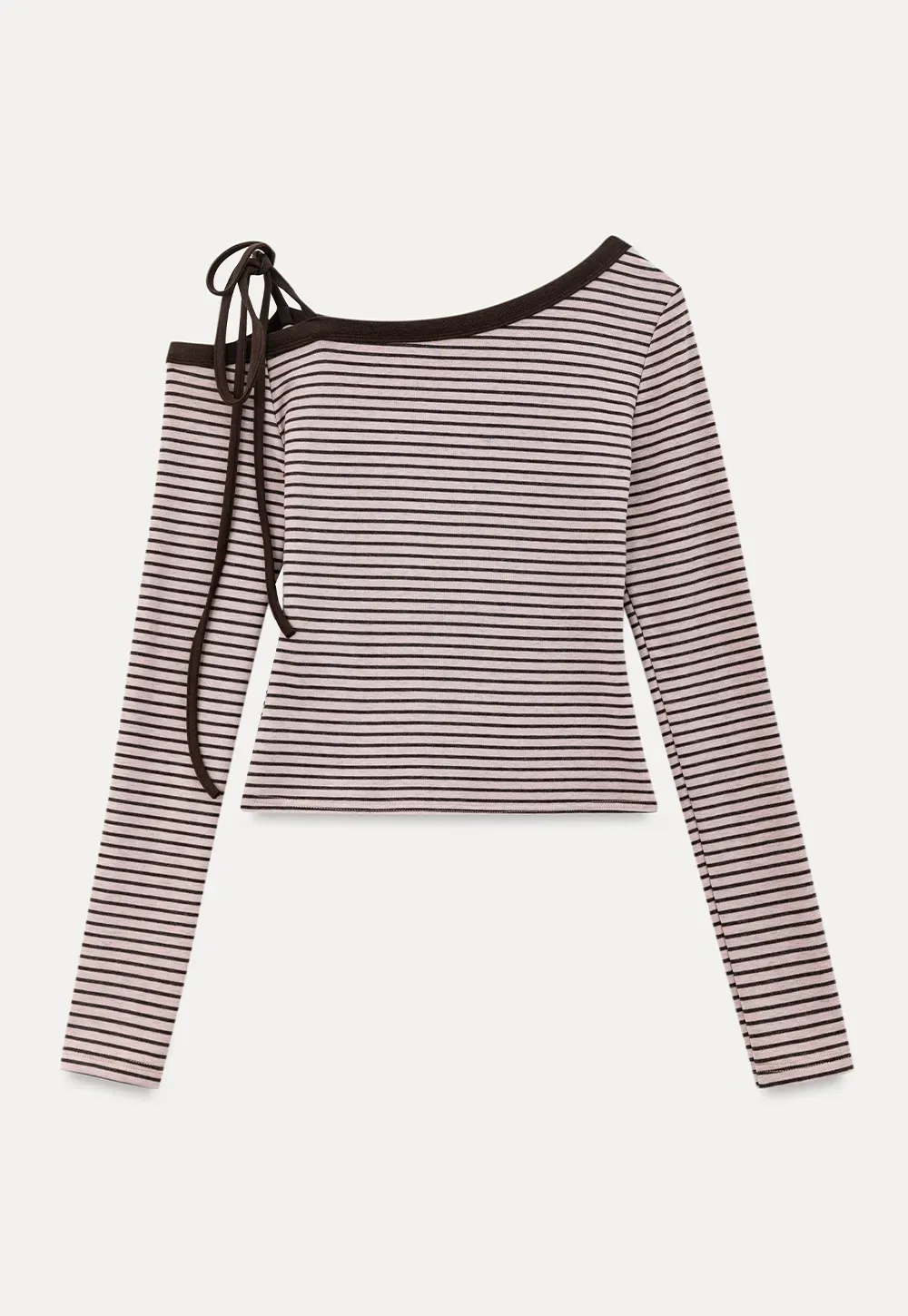 Asymmetrical Strap Ribbed Long Sleeve Top