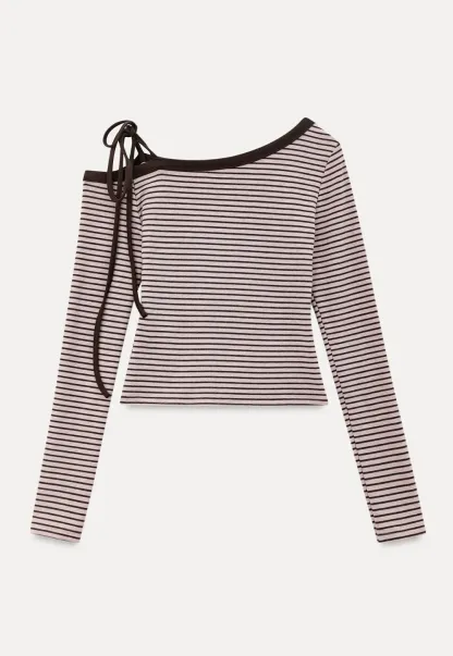 Asymmetrical Strap Ribbed Long Sleeve Top