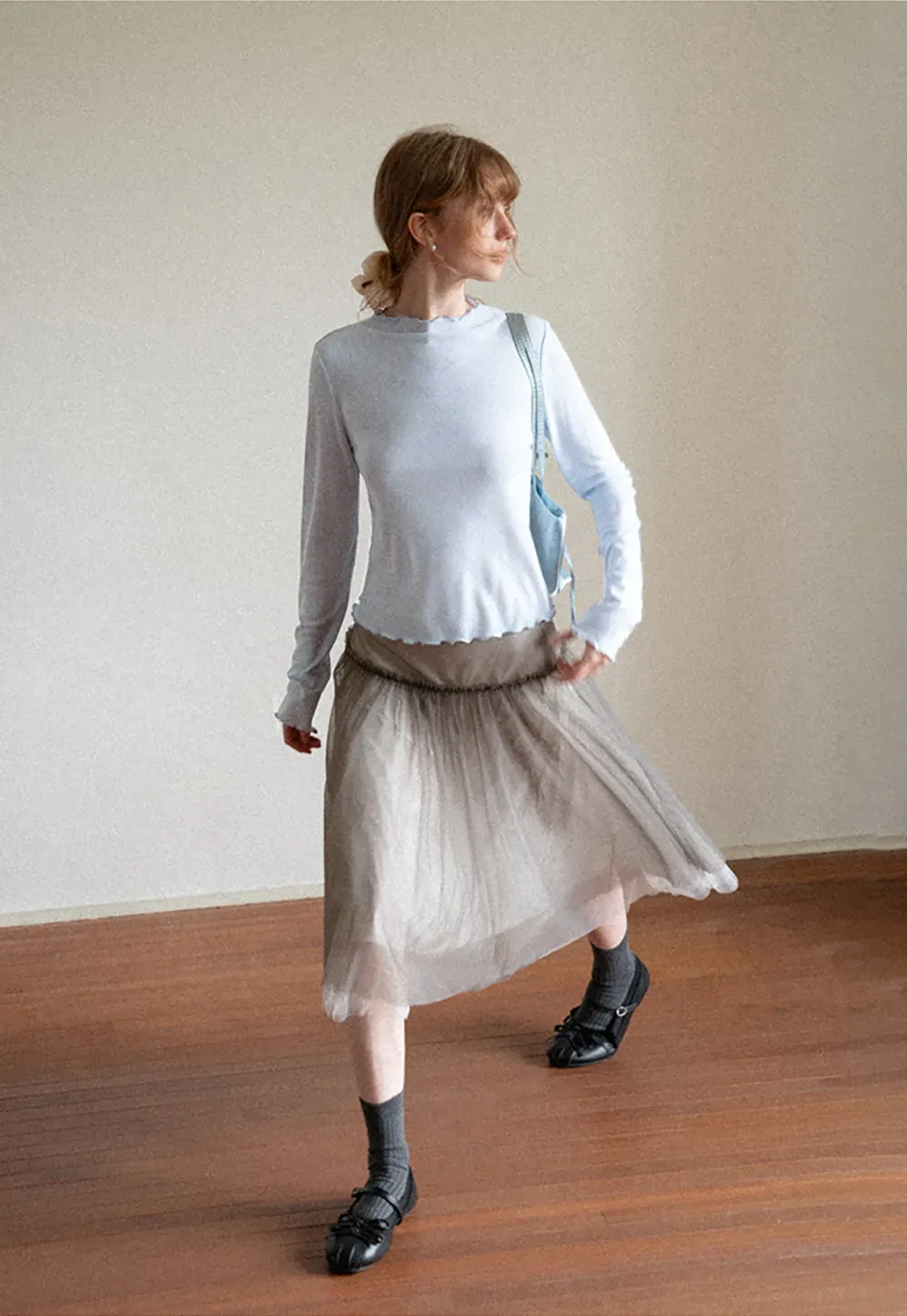 Scalloped Hem Long Sleeve Knit Top