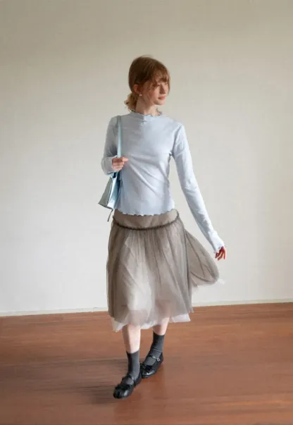 Scalloped Hem Long Sleeve Knit Top