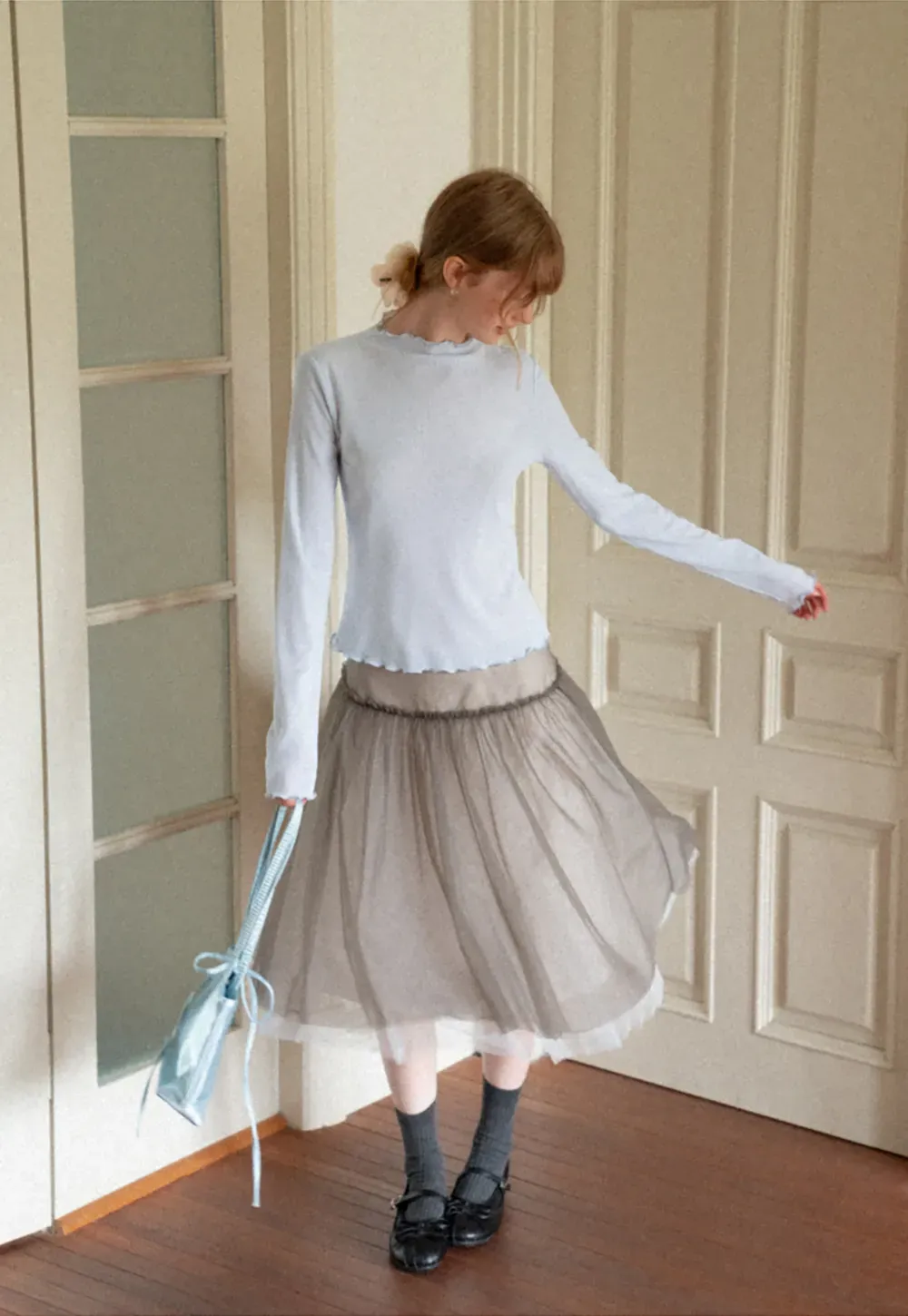 Scalloped Hem Long Sleeve Knit Top