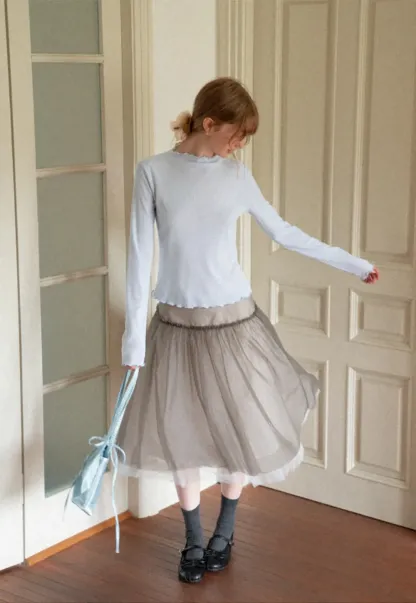 Scalloped Hem Long Sleeve Knit Top