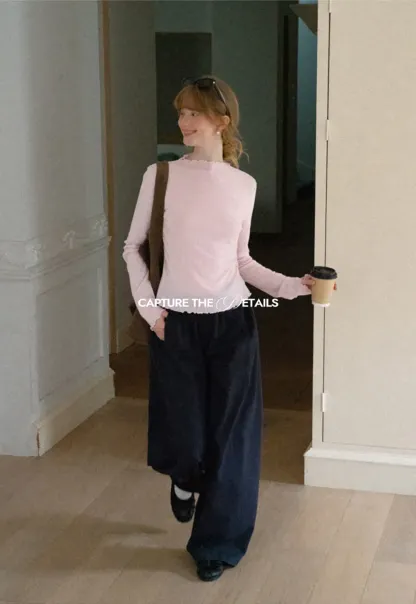 Scalloped Hem Long Sleeve Knit Top