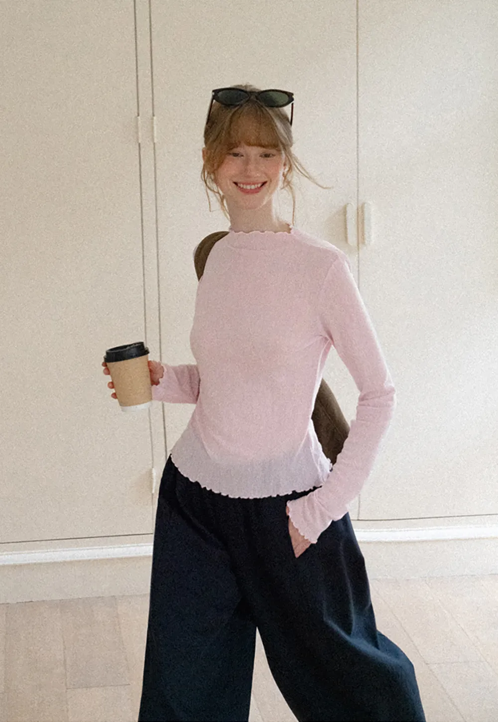 Scalloped Hem Long Sleeve Knit Top