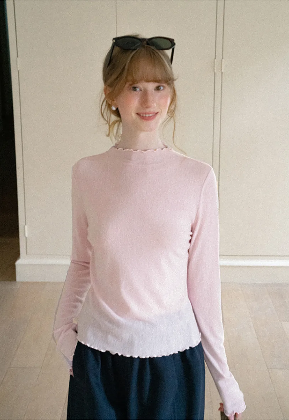 Scalloped Hem Long Sleeve Knit Top
