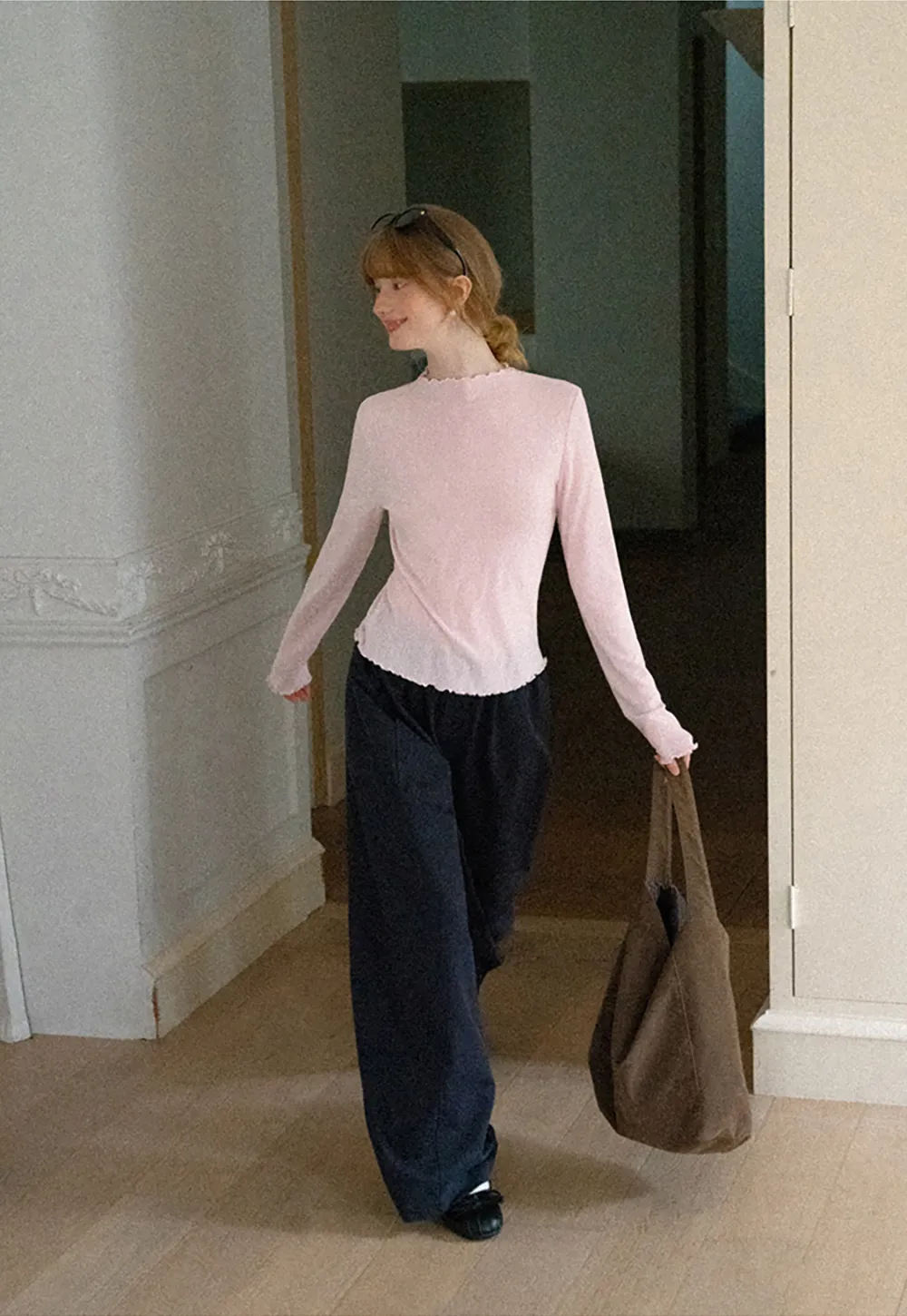 Scalloped Hem Long Sleeve Knit Top