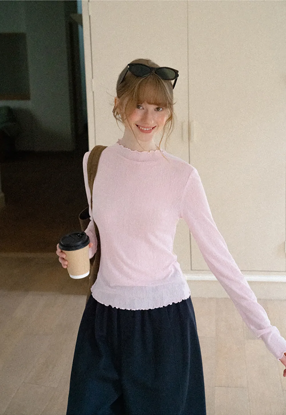 Scalloped Hem Long Sleeve Knit Top