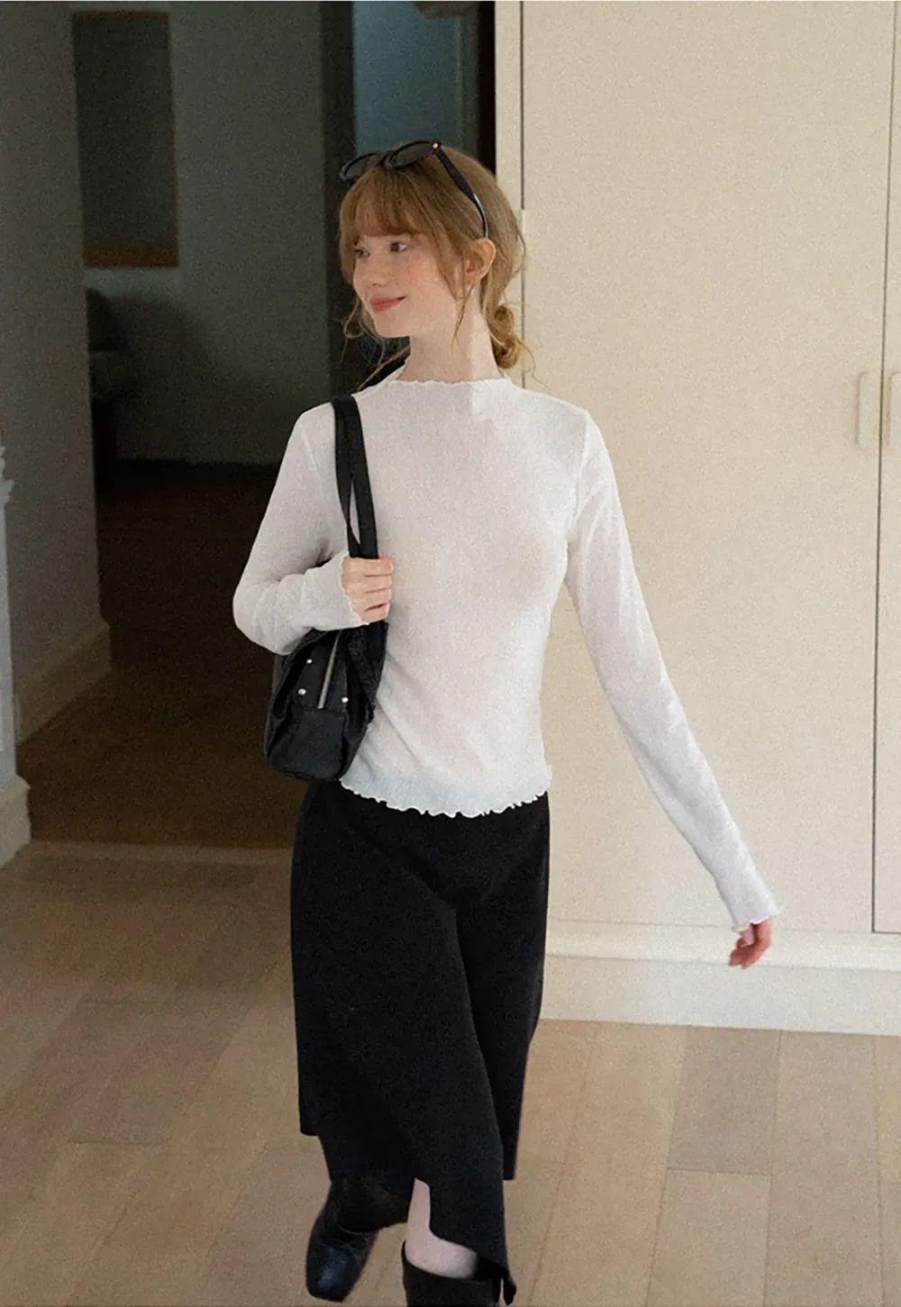 Scalloped Hem Long Sleeve Knit Top
