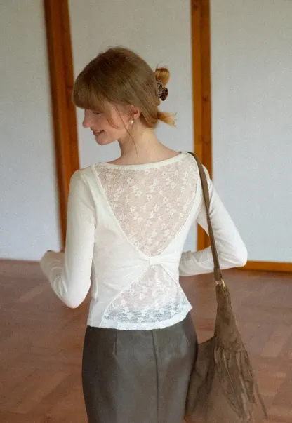 Lace Back Cutout Long Sleeve Top