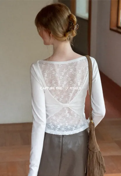 Lace Back Cutout Long Sleeve Top