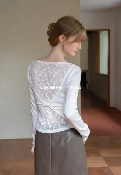 Lace Back Cutout Long Sleeve Top