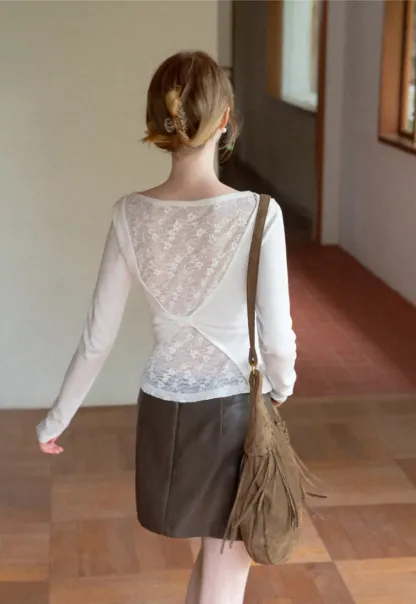 Lace Back Cutout Long Sleeve Top