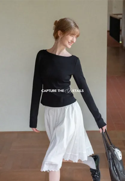 Lace Back Cutout Long Sleeve Top