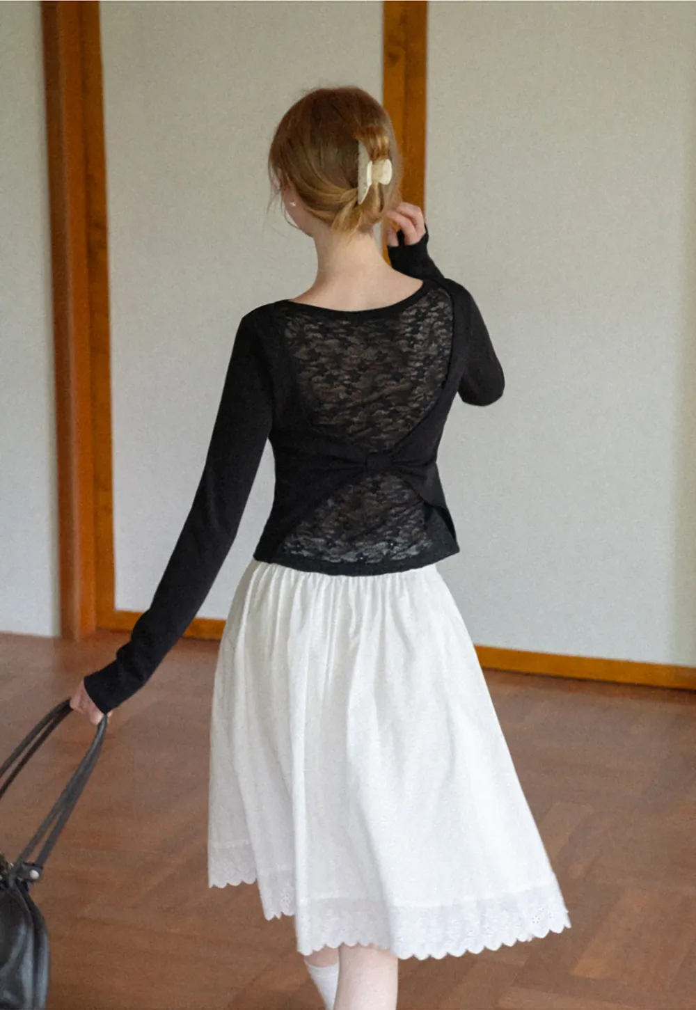 Lace Back Cutout Long Sleeve Top