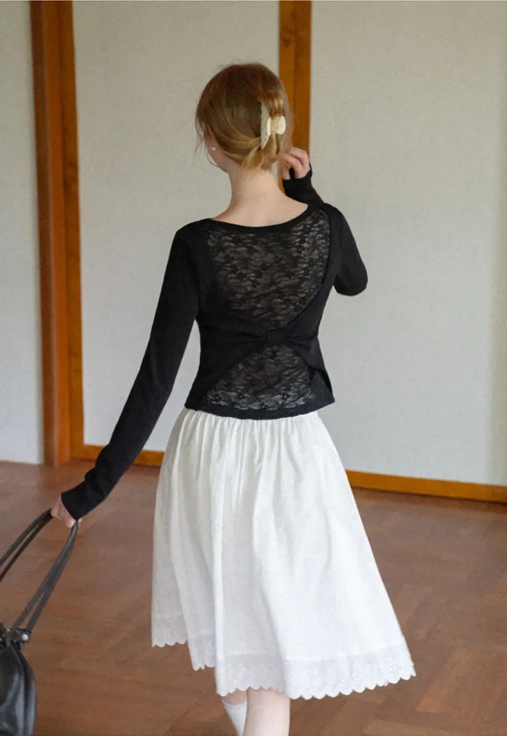 Lace Back Cutout Long Sleeve Top