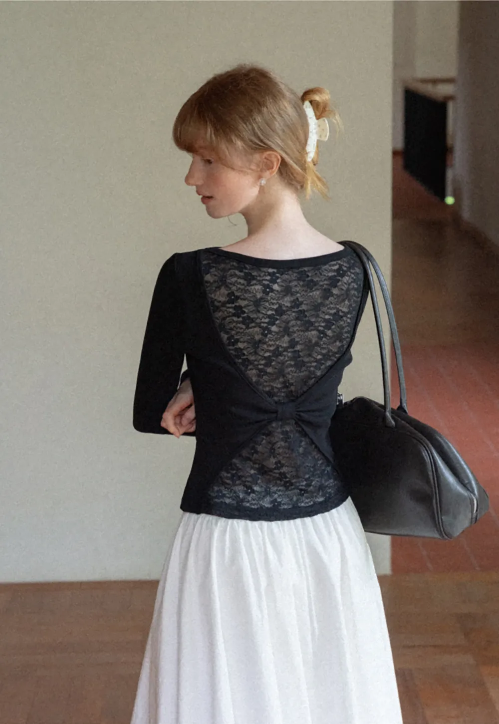 Lace Back Cutout Long Sleeve Top