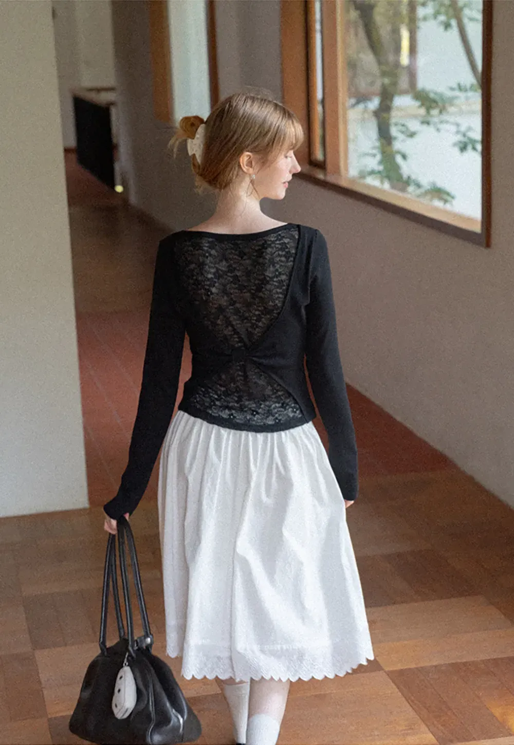Lace Back Cutout Long Sleeve Top