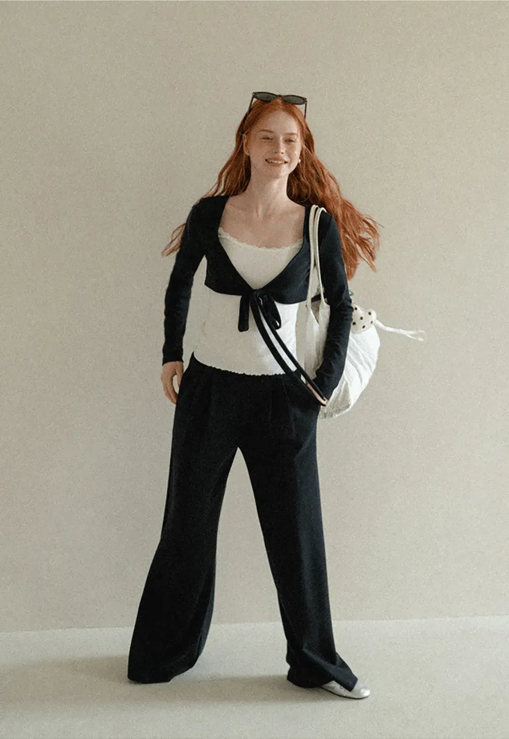 V Neck Tie Front Knit Top and Wide Leg Casual Pants