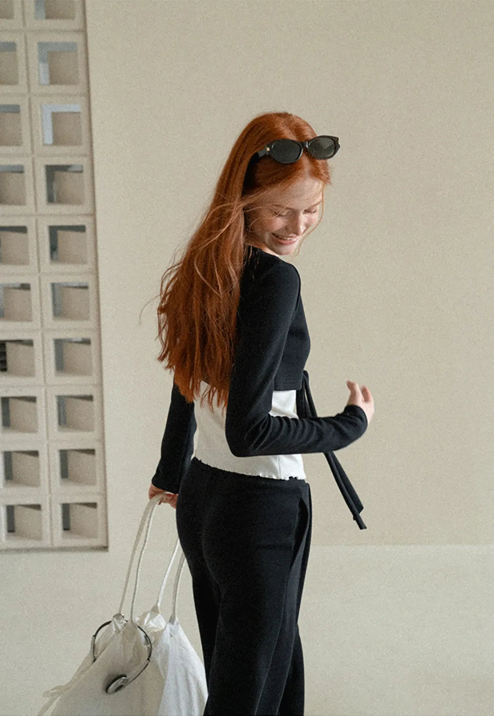 V Neck Tie Front Knit Top and Wide Leg Casual Pants