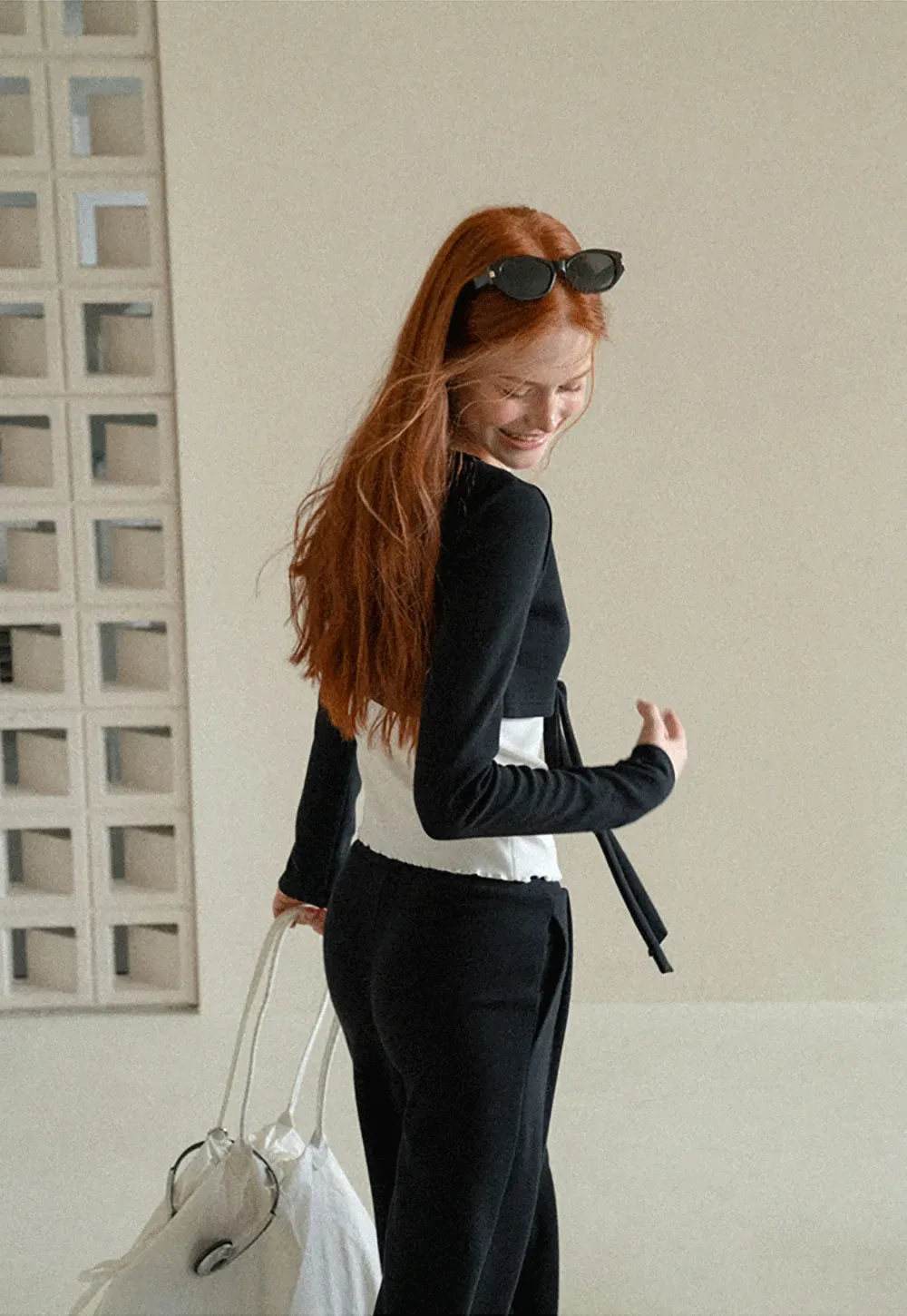 V Neck Tie Front Knit Top and Wide Leg Casual Pants