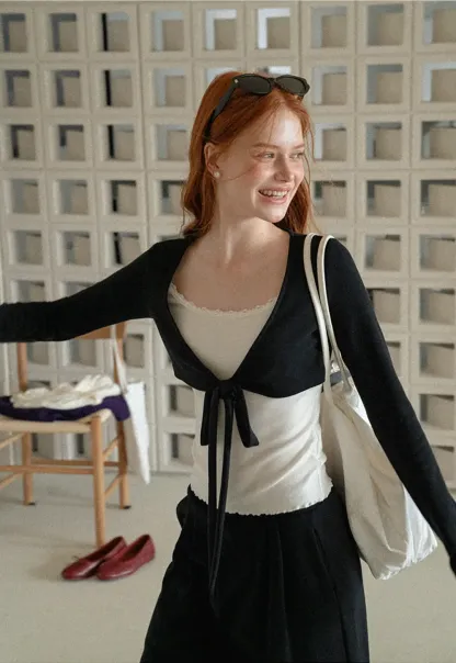 V Neck Tie Front Knit Top and Wide Leg Casual Pants