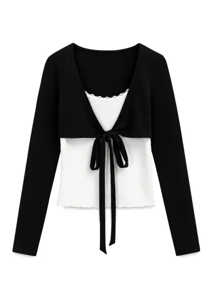 V Neck Tie Front Knit Top and Wide Leg Casual Pants