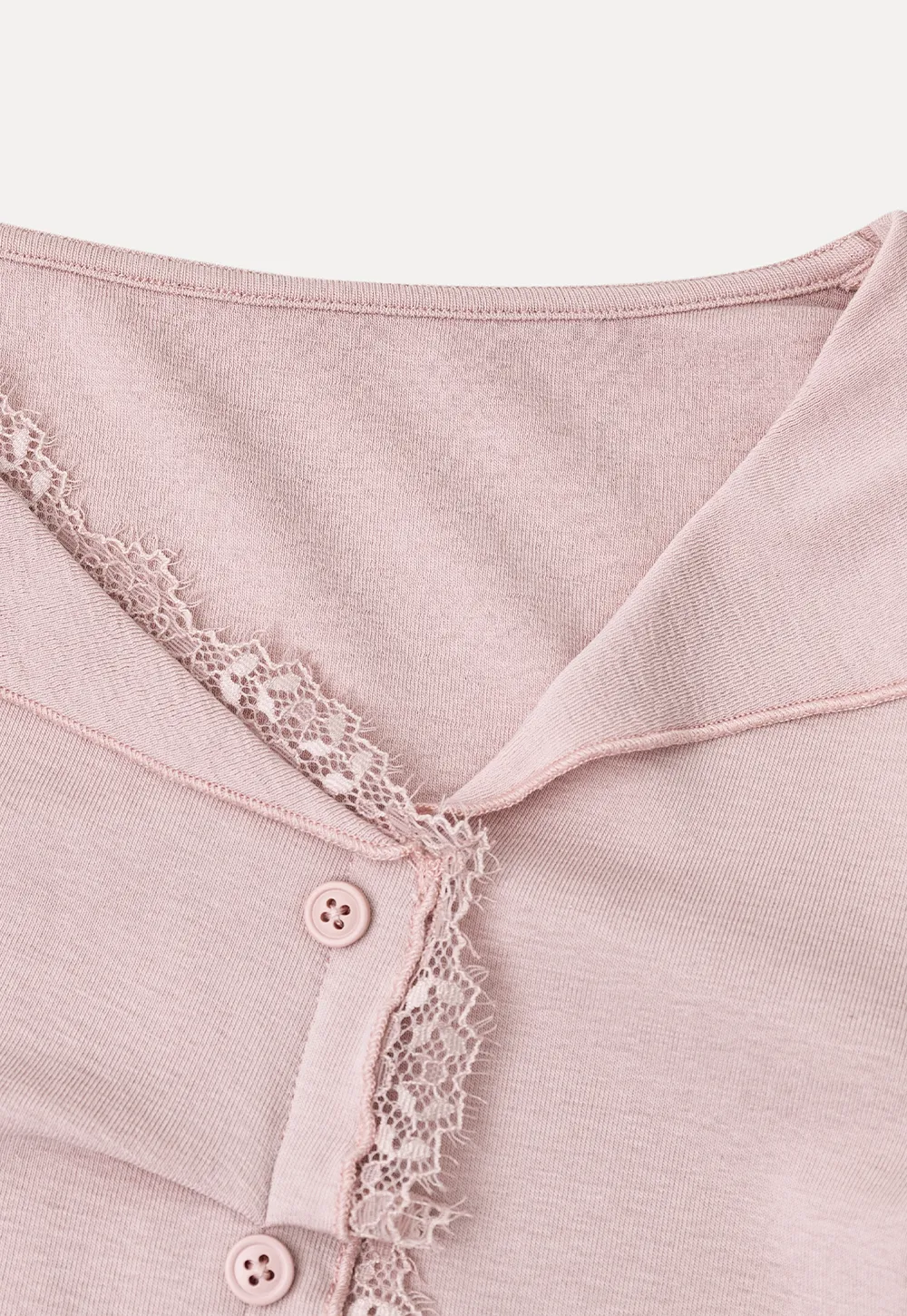 Lace Trim V Neck Button Front Knit Top