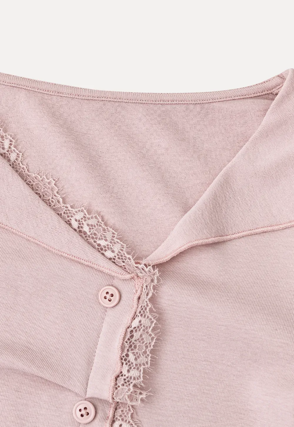 Lace Trim V Neck Button Front Knit Top
