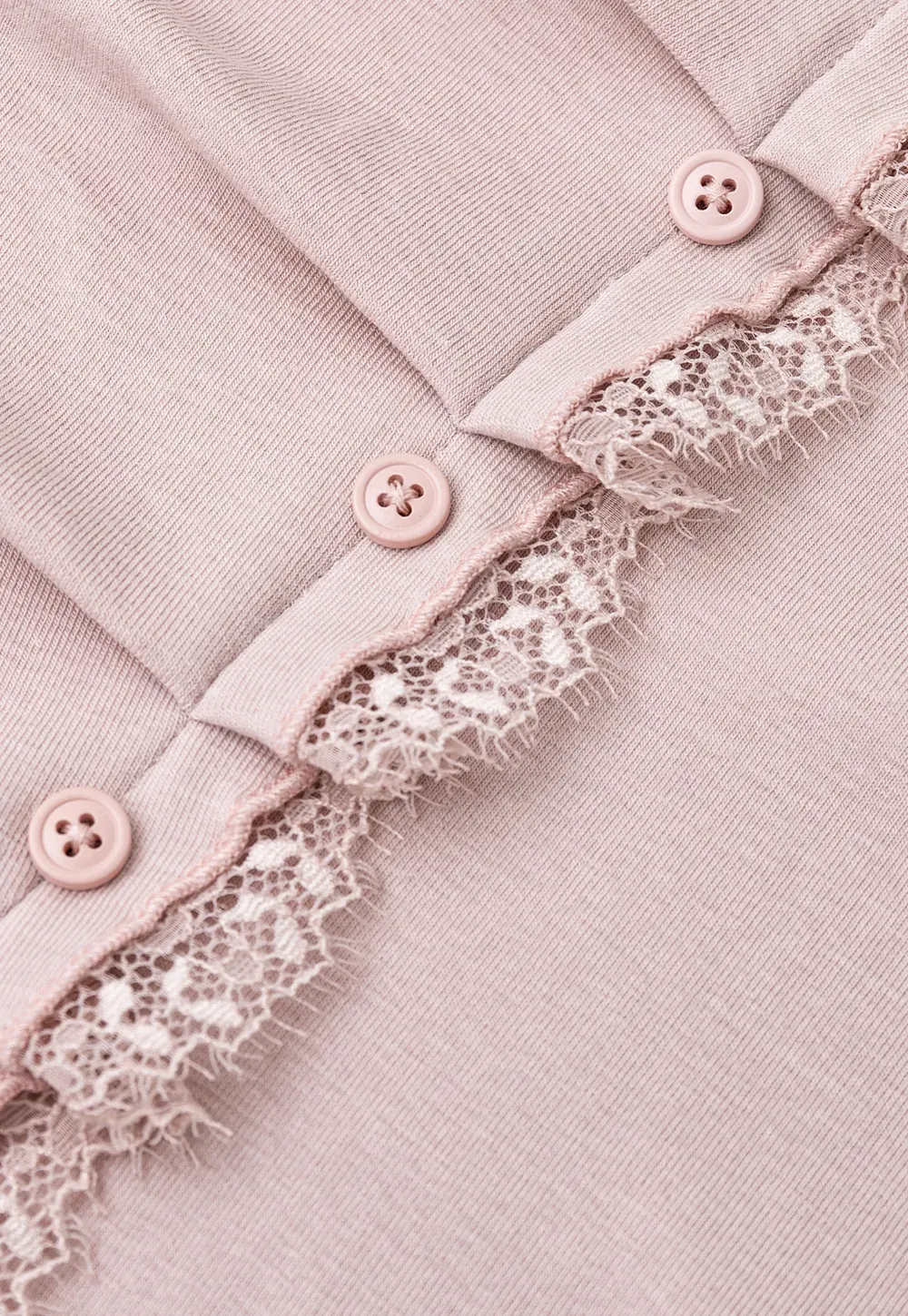 Lace Trim V Neck Button Front Knit Top