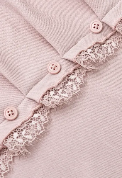 Lace Trim V Neck Button Front Knit Top