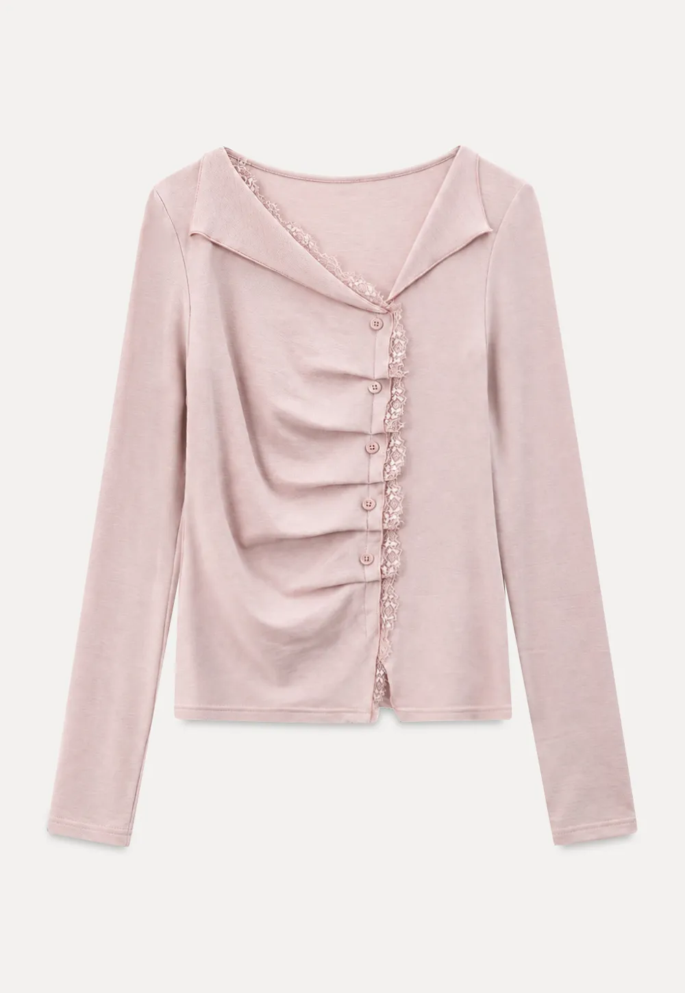 Lace Trim V Neck Button Front Knit Top