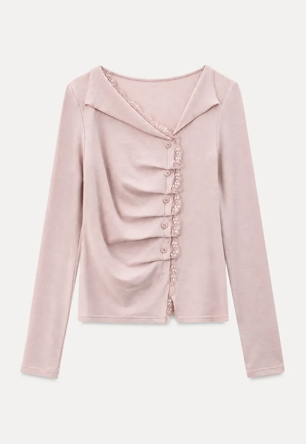 Lace Trim V Neck Button Front Knit Top
