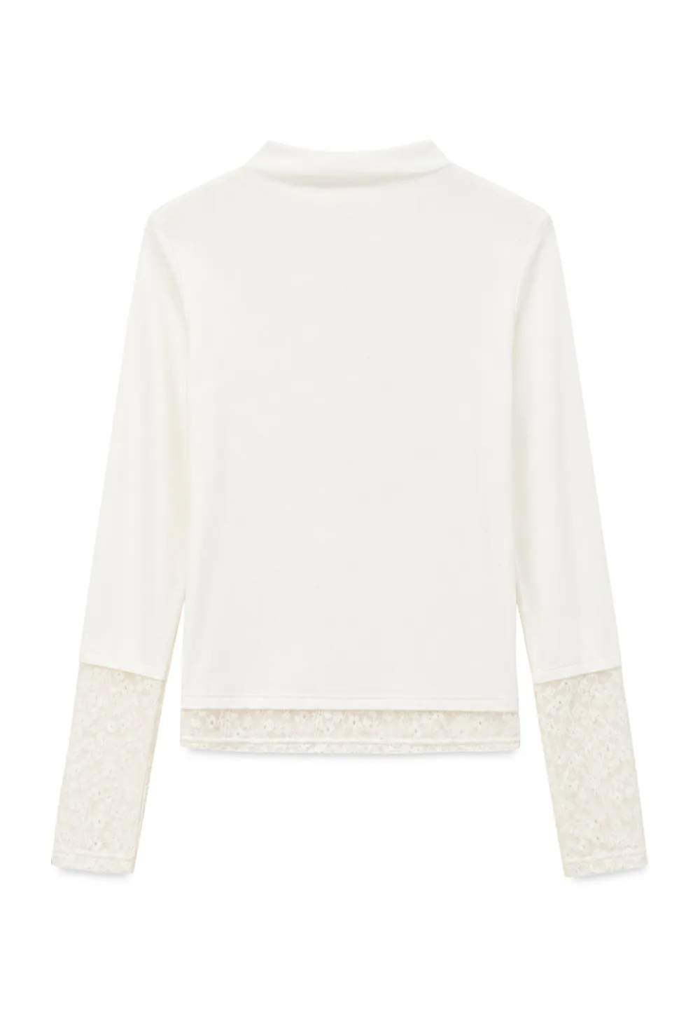 Lace Trim Half Sleeve Mock Neck Knit Top