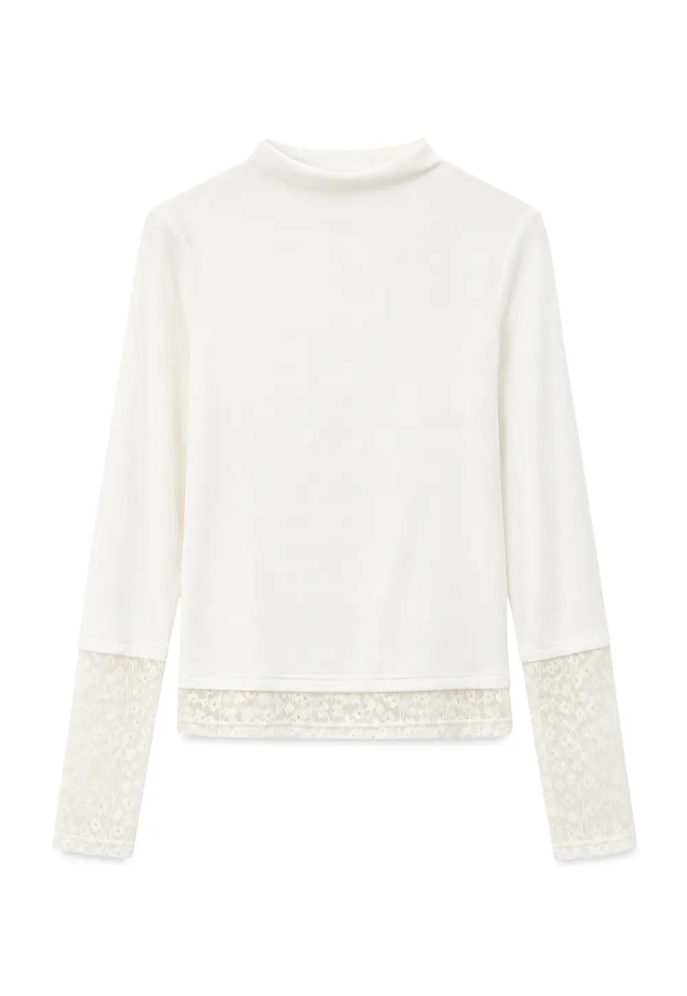 Lace Trim Half Sleeve Mock Neck Knit Top