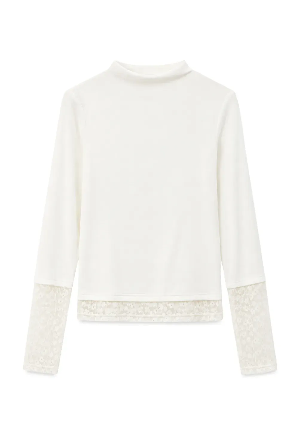 Lace Trim Half Sleeve Mock Neck Knit Top