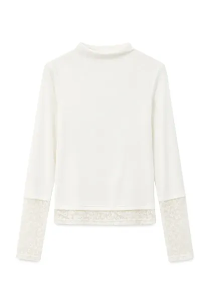 Lace Trim Half Sleeve Mock Neck Knit Top