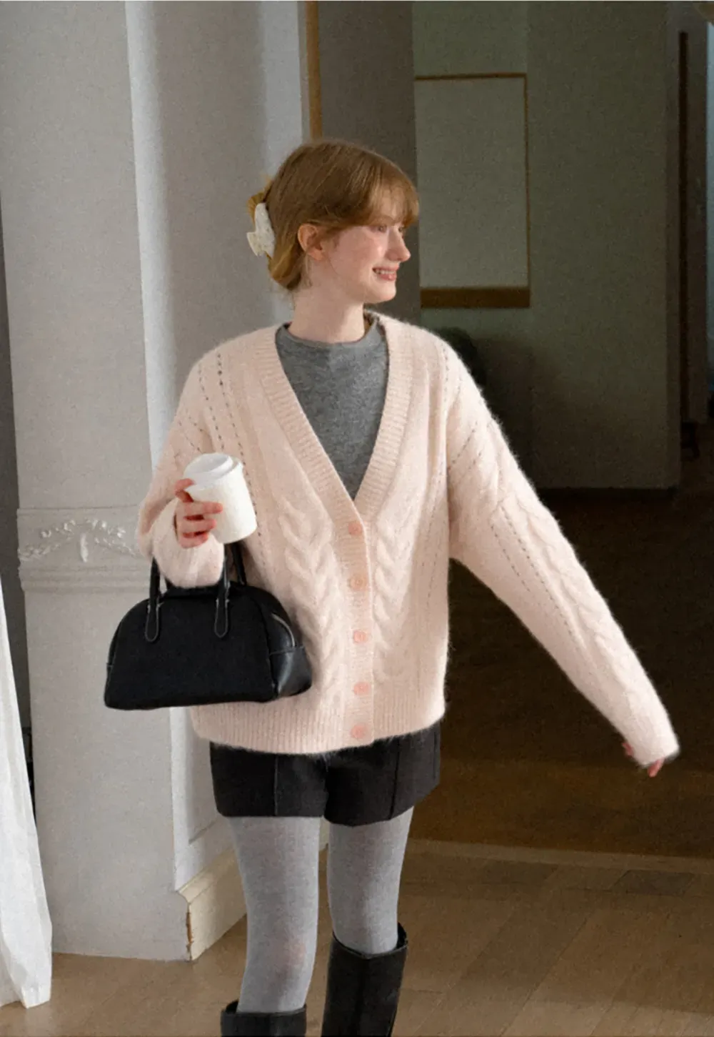 Lace Texture High Neck Long Sleeve Top