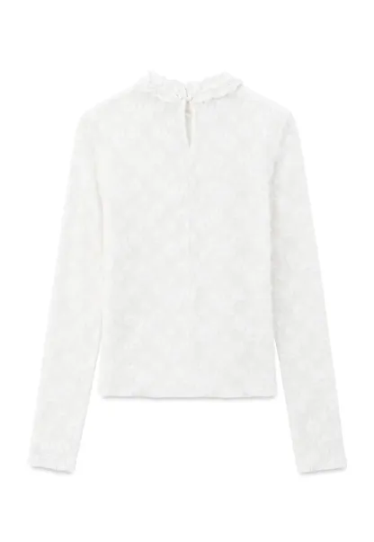 Lace Texture High Neck Long Sleeve Top