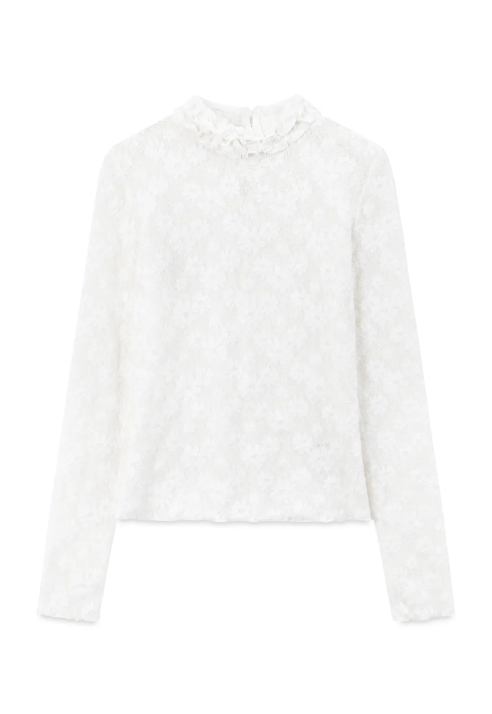 Lace Texture High Neck Long Sleeve Top