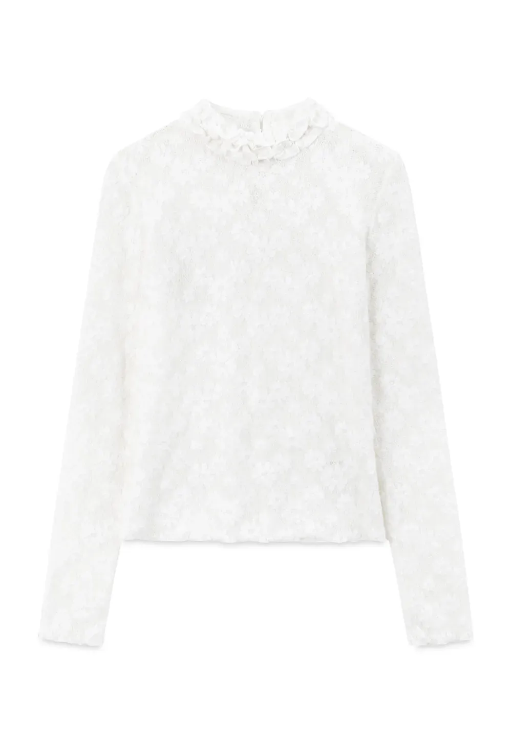 Lace Texture High Neck Long Sleeve Top