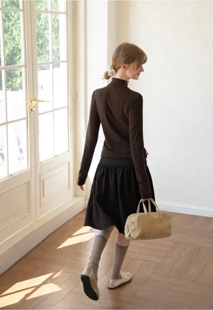 Cowl Neck Layered Top with Lace Hem Tshirt